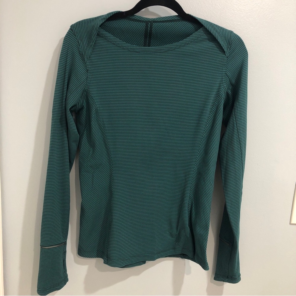 Lululemon Kanto Catch Me Long Sleeve Top Mini Pop Stripe Teal Womens Size 8